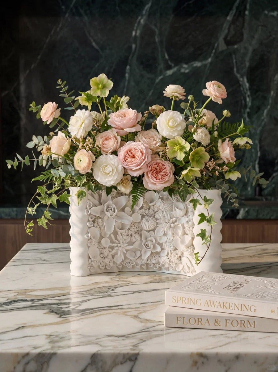White Floral Relief Vase: A Quiet Statement for Considered Spaces