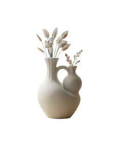 Cadrune Double-Neck Sculptural Ceramic Vase, off-white textured double-neck ceramic vase, product view 1