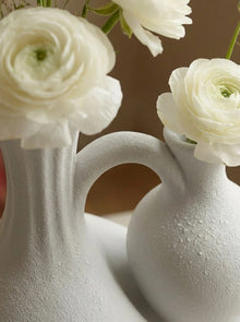Cadrune Double-Neck Sculptural Ceramic Vase, off-white textured double-neck ceramic vase, product view 4